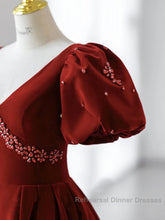 Wine Red Velvet V-Neckline Beaded Short Sleeves Party Dress, Wine Red Long Semi Formal Prom Dress